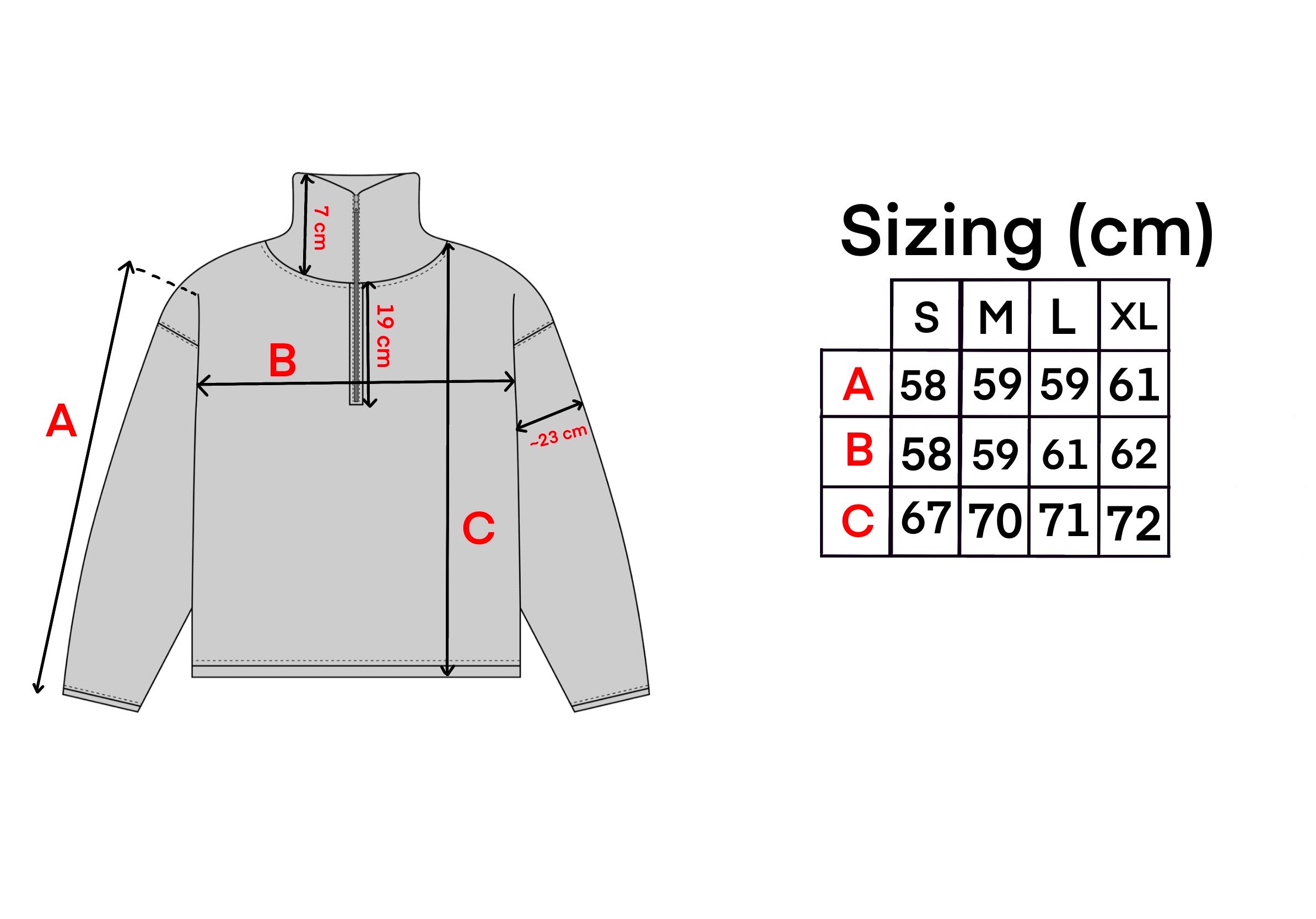 Guide des tailles — Half Zip "HIGANBANA"